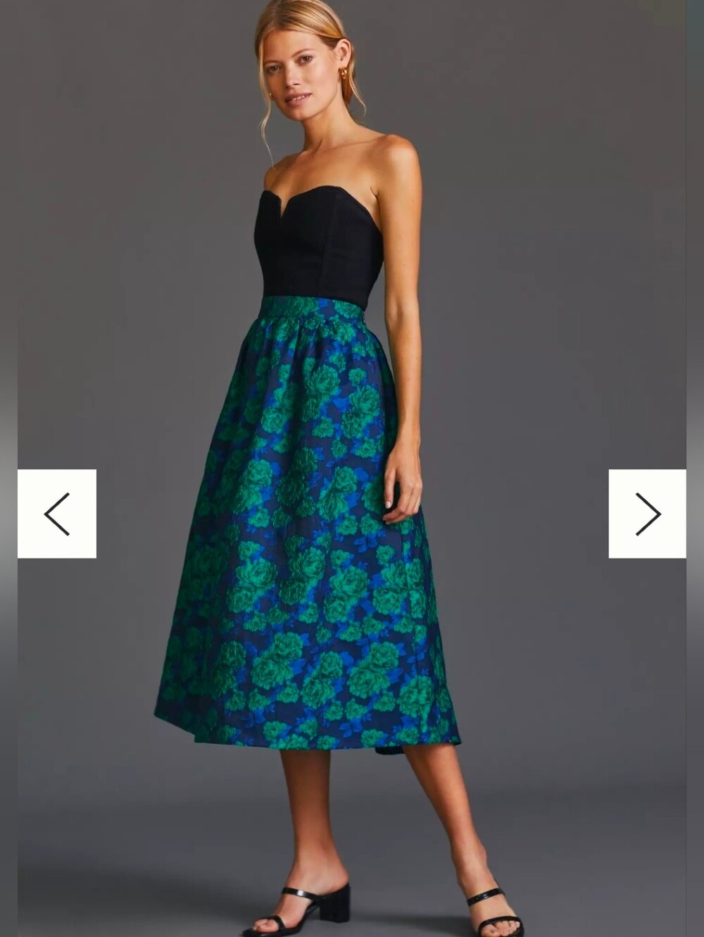 New Anthropologie Jacquard Midi Medium Blue Green Floral Skirt